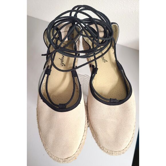 Free People EU 38 US 8 Ivory Beige Suede Ballet Flat Espadrille Sandals Lace Up - Picture 5 of 6